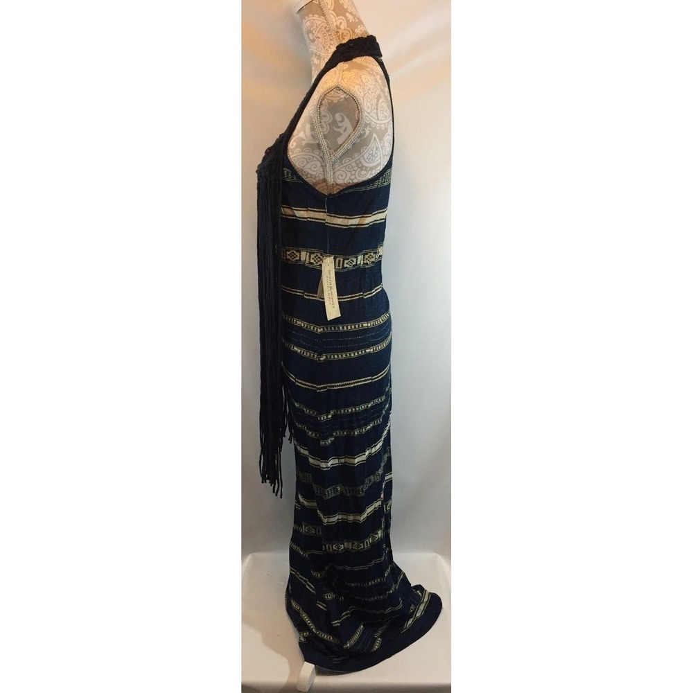 Denim & Supply Ralph Lauren Maxi Dress Tribal Print Crochet Fringe Halter S Boho - Picture 5 of 10